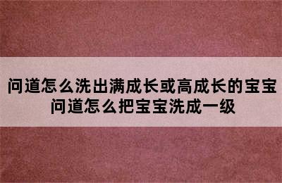 问道怎么洗出满成长或高成长的宝宝 问道怎么把宝宝洗成一级